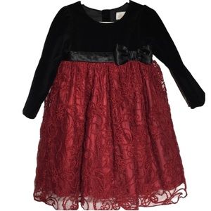 HEIRLOOMS by POLLY FLINDERS sz 3T Dress Lace Velvet Long Sleeves Red & Black